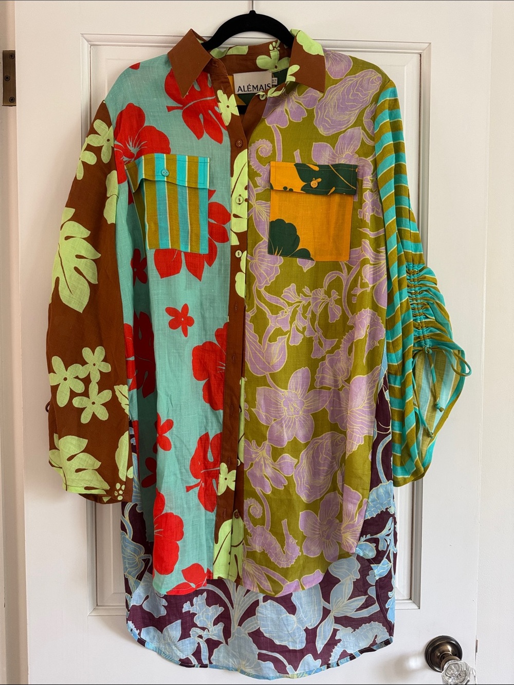 Alemais Multicolor Floral Patchwork Button-Up Shirt Dress
